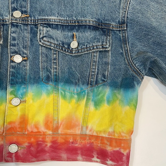 Blank NYC Denim Jean Jacket Size S Small Rainbow Colors and Cropped Look - Picture 6 of 11